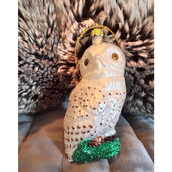Great White Owl 4.75" Glass Christmas Ornament‎ - Picture 3 of 3